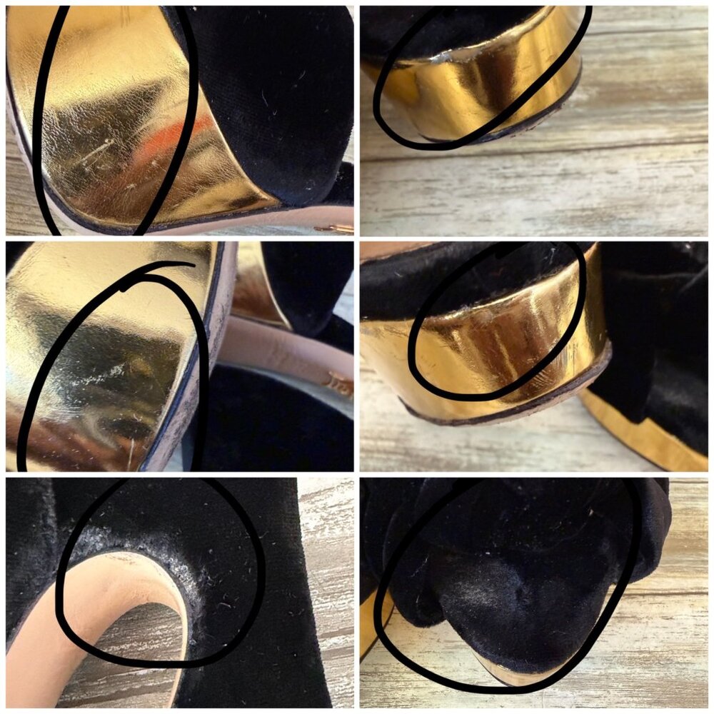 Charlotte Olympia Vreeland Black Velvet & Gold Platform Wedge Heel EU 39.5 w/Box - Picture 10 of 14